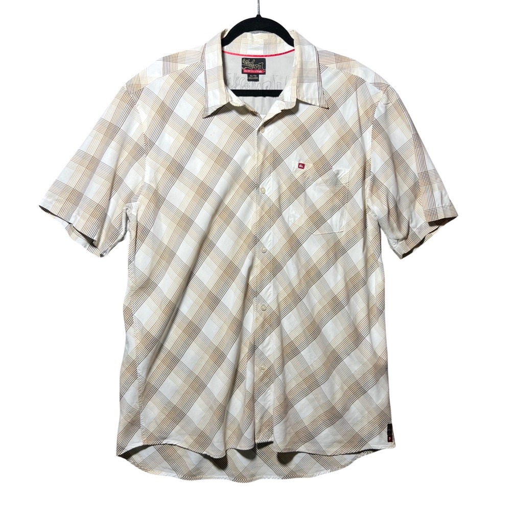 Vintage Quiksilver Y2K Plaid Short Sleeve Button Down Shirt XL Brown White